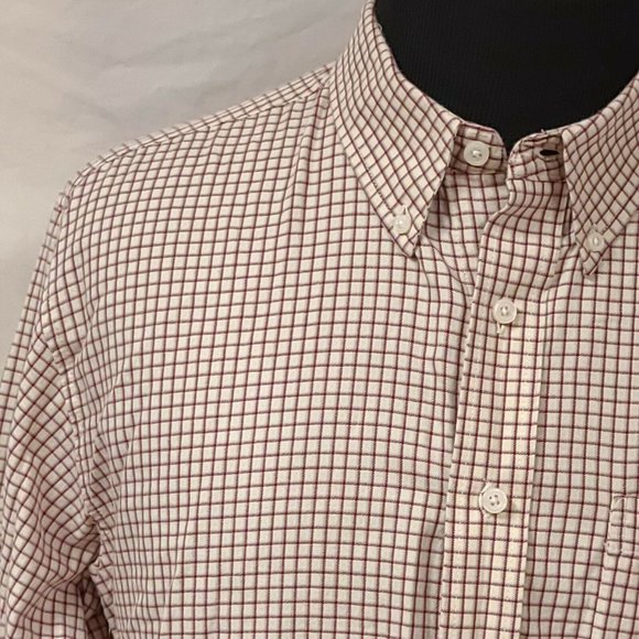 Steve & Barry's Mens Large Cream Red Check Long Sleeve Button Up Shirt - Picture 3 of 12